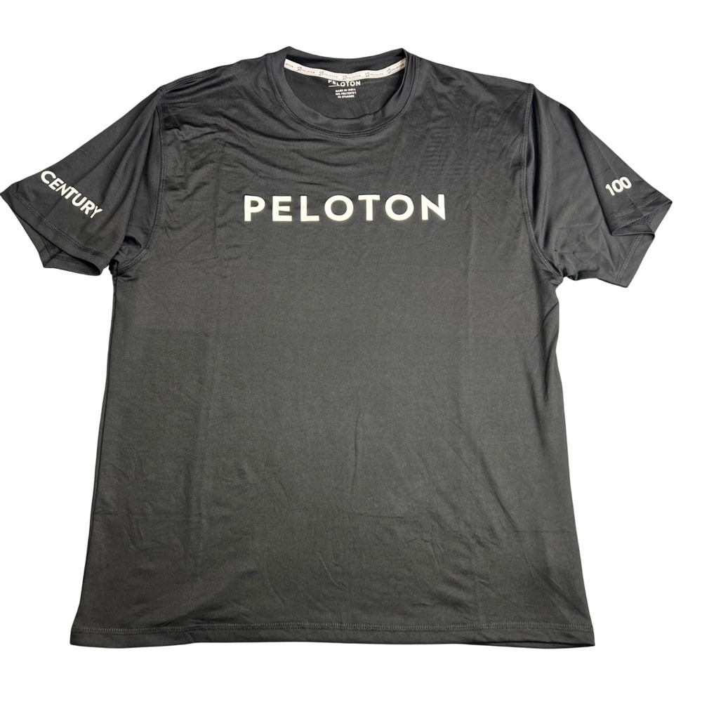 Peloton Century Club 100 Ride Mens Black Short Sleeve Performance Shirt Large